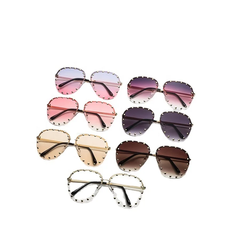 

Fashion Rivet Round Frame Private Label Mirror Metal Frame Rimless Sunglasses Ladies 2022 Polit Shades Aviation Sun Glasses, Choice