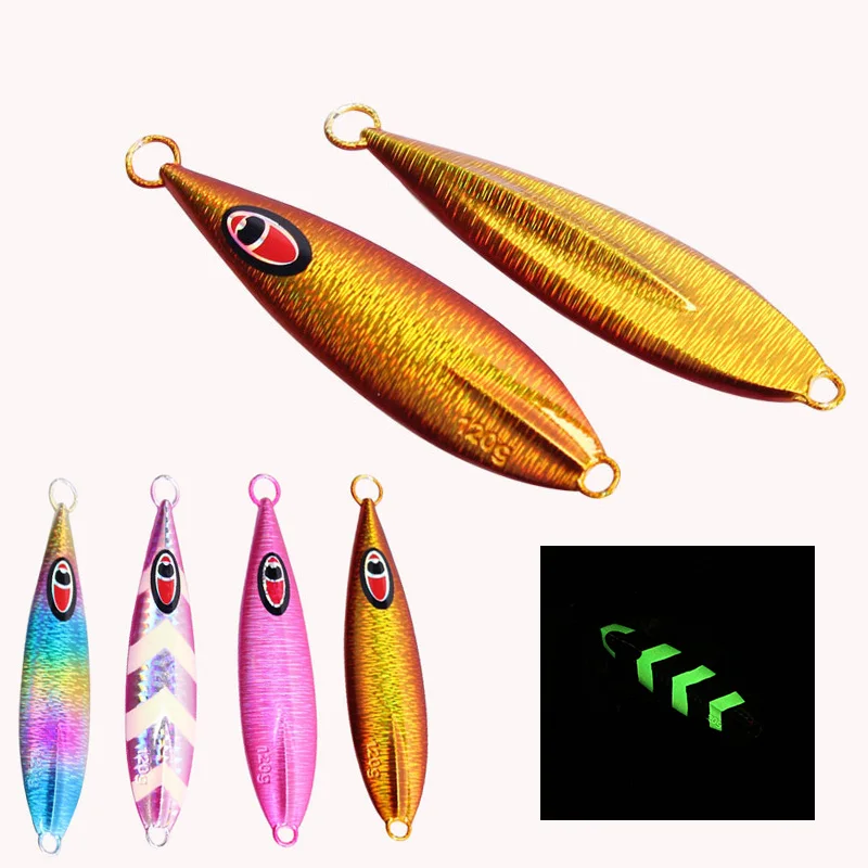 

Bionic Metal Jigging Lure 120g/160g/200g/250g QY26 Popular hot sales Spoon Iron Plate Luminous Baits Slow Pitch jigging, 4 colors