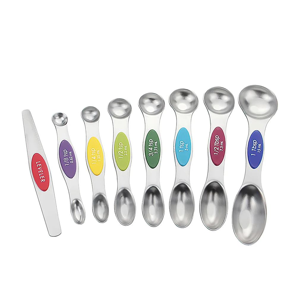 

Drop shipping 8 Pieces Stainless Steel Magnetic Coffee Spice Powder Measuring Spoons Set With Leveler