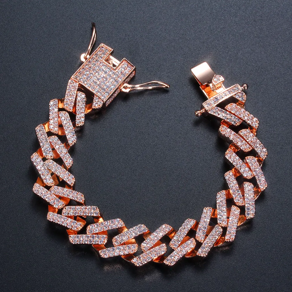 

Hips Hops Jewelry Rose Gold Plated Cuban Link Chains Bracelet Full Iced Out Diamond Cuban Chain Bracelet For Women Men