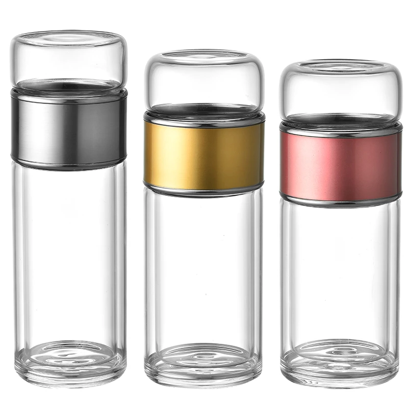 

Food grade double wall vacuum glass mug bottle with tea infuser
