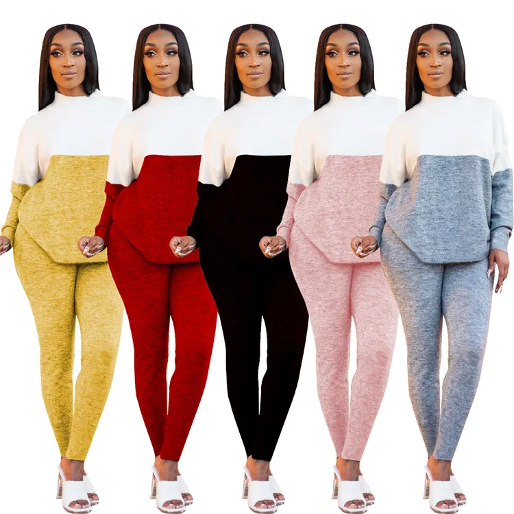 

New Lady Tracksuit Thick Stitching Long Sleeve Tops And Pants Warm Winter Women Two Piece Set, Picture