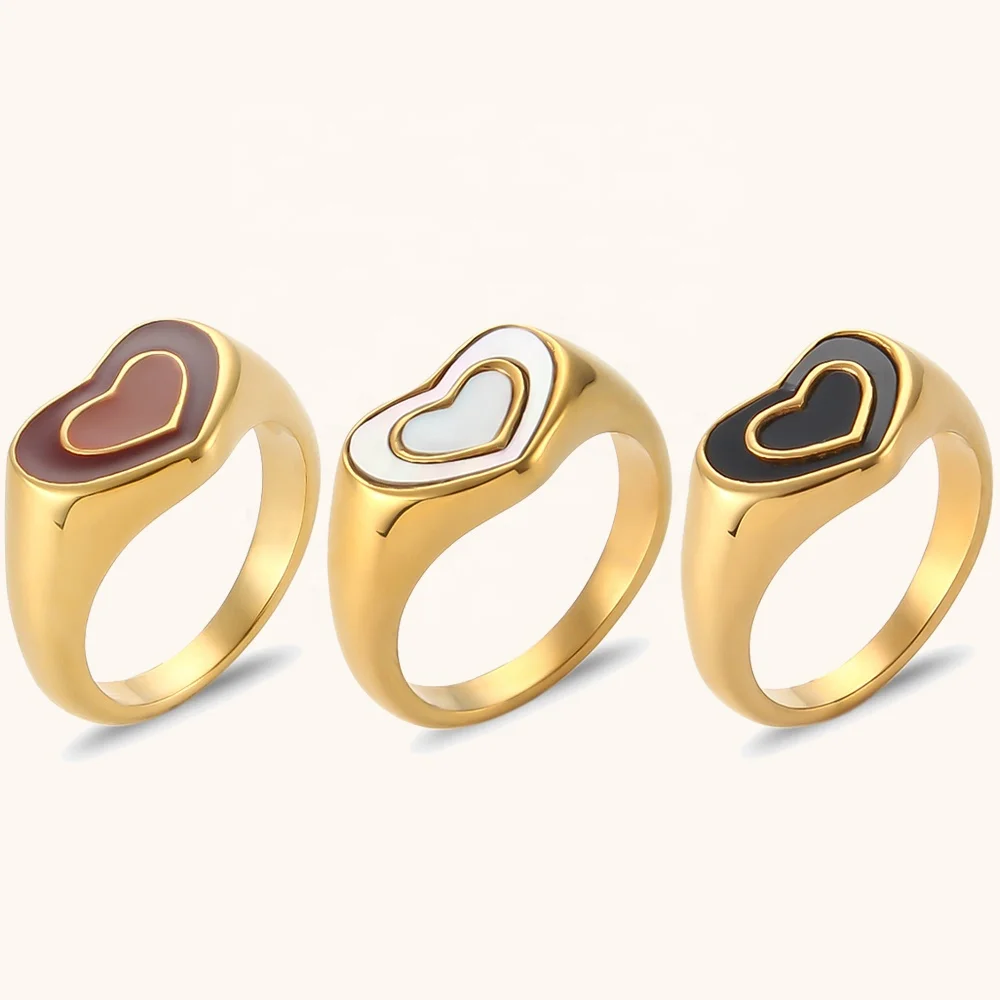 

Ding Ran OEM ODM Enamel Heart Rings Waterproof Gold Plated Stainless Steel Jewelry Rings