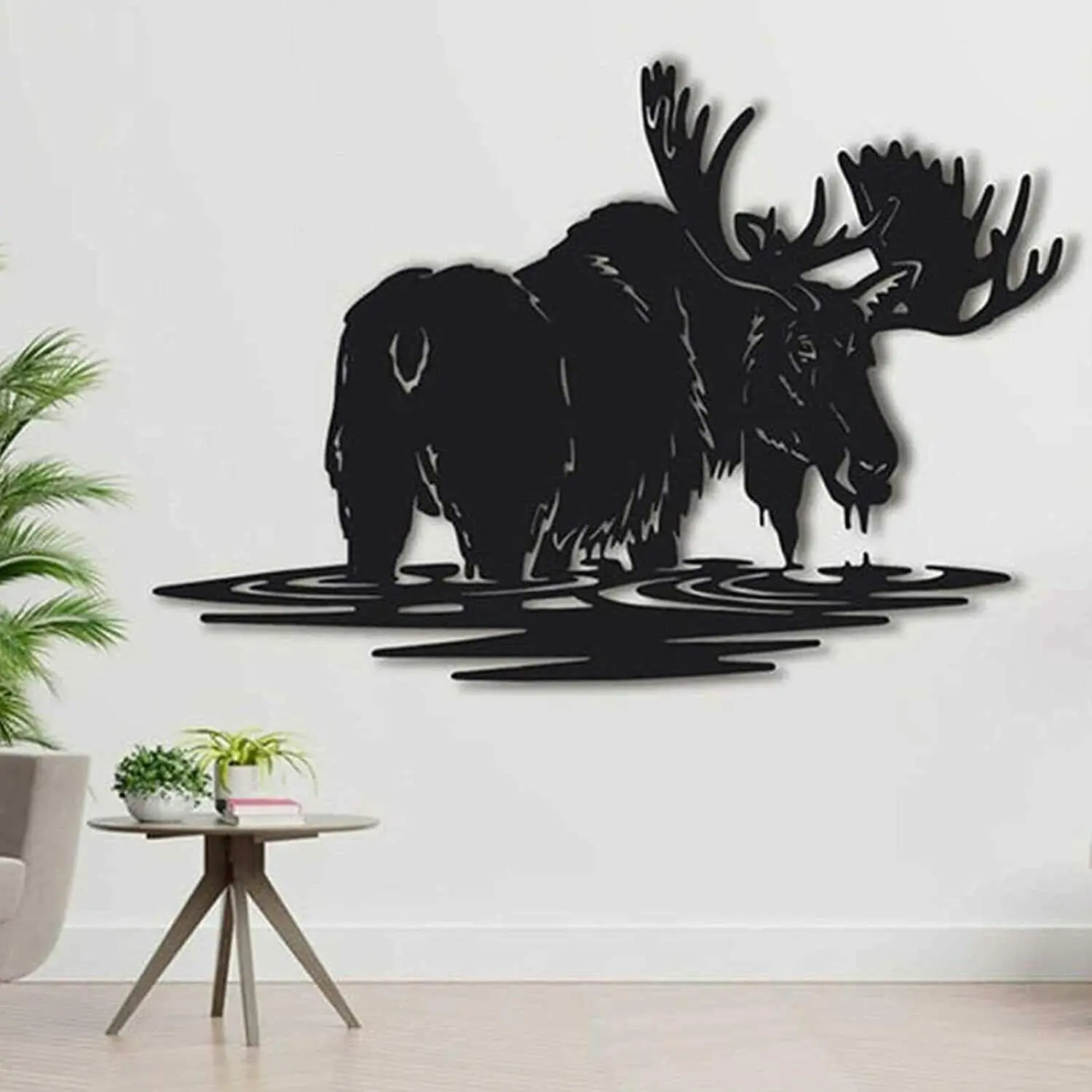 

Amazon Hot Metal Wall Decor Minimalist Set of Moose and Deer Family Black Metal Laser Cut Wall Art Home Lodge Decor TY2695