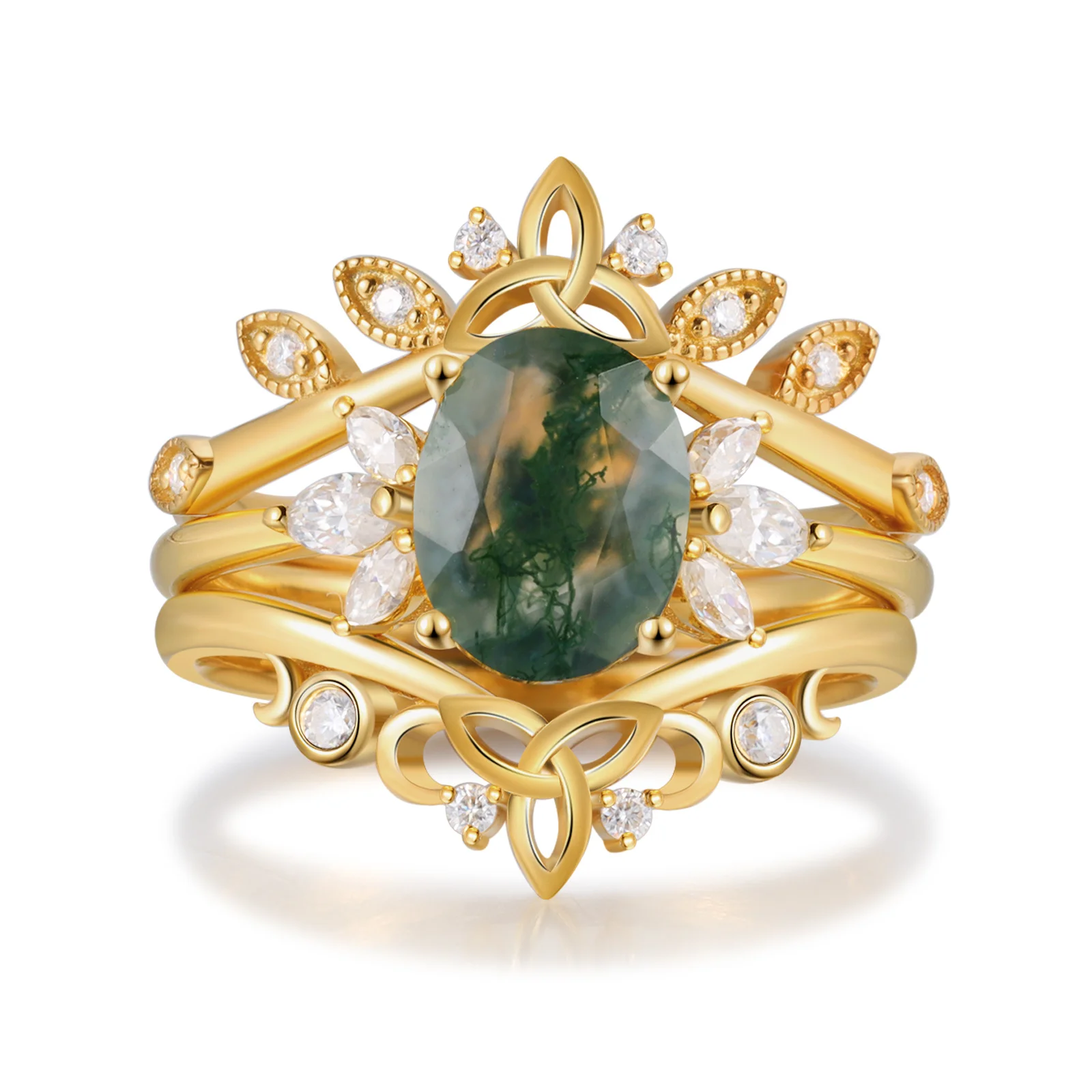 

Engagement Wedding Moss Agate Ring Luxury Jewelry Women 14K 18K Gold Rings