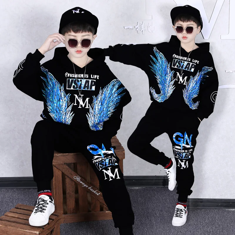 

Fashion Kids Boys Clothing Set Spring Autumn Kids Clothes Set Boys Sports Suit Children Student Hip Hop Streetwear, Black