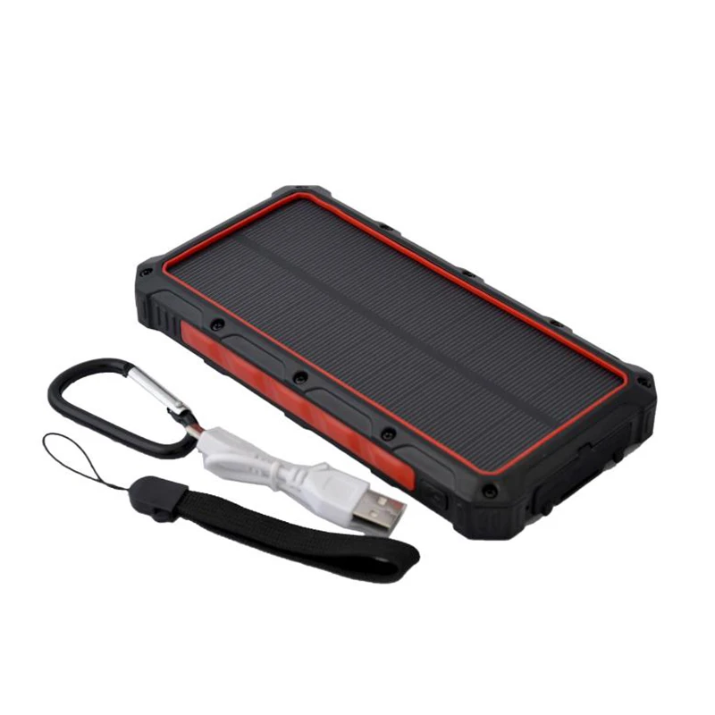 

Portable Waterproof Battery Charger Solar Panel USB Power Bank 20000mAh with LED Light, Red/orange