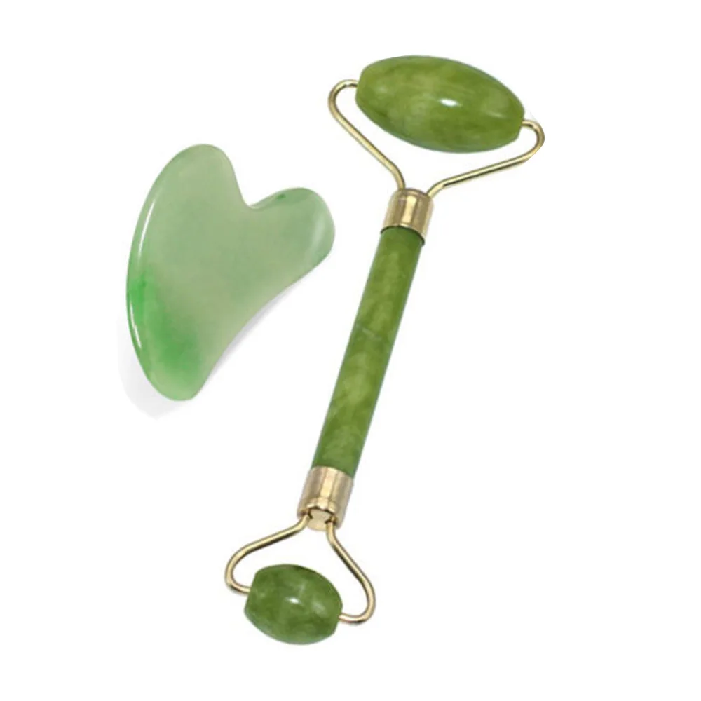 

2020 Hot Sale Home Use Beauty Equipment Wholesale Natural Jade Scraper Massager Green Roller With Stones For Face Neck Back