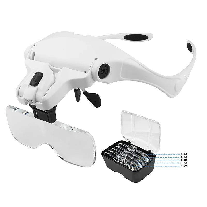 

Professional Salon/Spa Electronic LED Lash Extension Magnifying Glasses With 5 lenses 1X -3.5X Head mount magnifier glasses