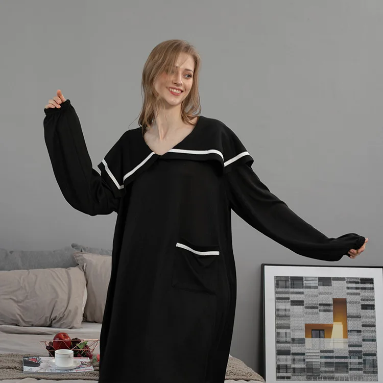 

Enssy New navy collar pajamas fashion leisure long sleeve Japanese and Korean nightdress women can wear home clothes