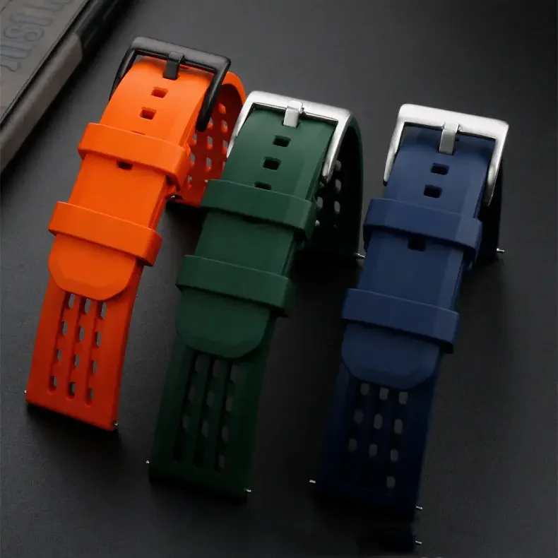 

Price Competitive Rally Style Quick Release Fluorine Rubber Watch Band 20mm 22mm Universal Dive FKM Watch Strap