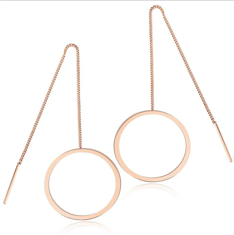 

Minimalist Style Stainless Steel Women Circle Ring Star Triangle Square Shape Geometic Ear Thread Long Tassel Drop Earrings