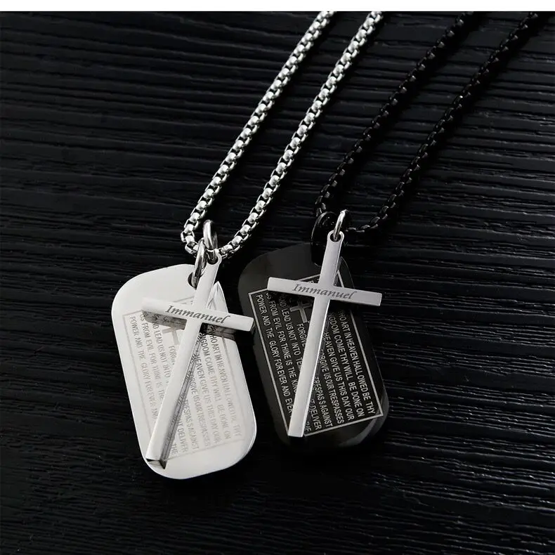 

Men Jewelry Jesus christ Faith Clavicle Chain Lords Prayer and Cross Stainless Steel Pendant Necklace