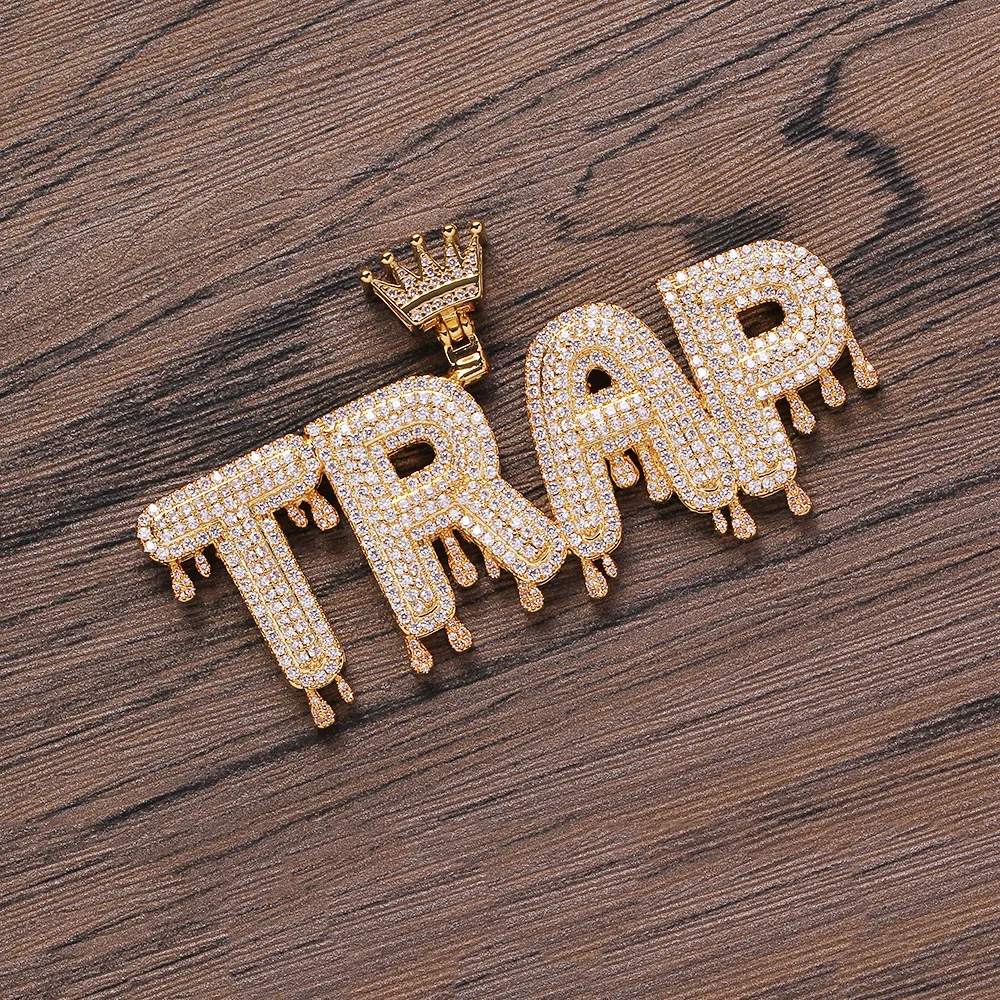 

CP08 Custom Name Letters pendant hip hop jewelry Iced out AAA Zircon Bling bling Brass setting CZ Pendant Necklace