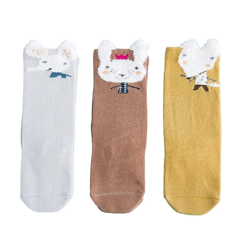 

2020 new style baby socks 3 in 1 pack cotton toddler kids children cute boy tube socks animal newborn socks stockings