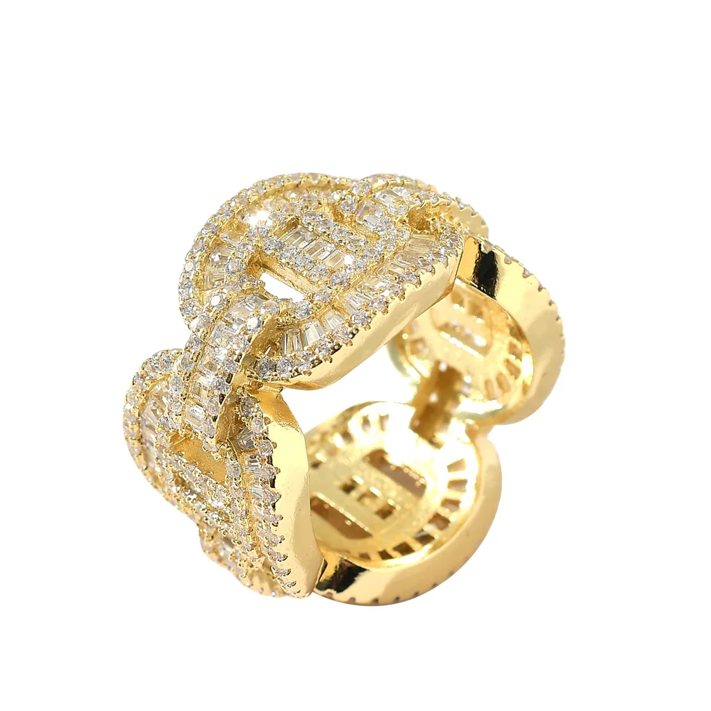 

New hip-hop ring Cuban chain chain ring real gold vermeil jewelry hawaiian jewelry wholesale men's ring