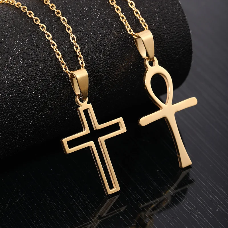 

Fashion 18k Gold Stainless Steel Jewelry High Quality Non Tarnish Cross Pendent Necklaces For Women Men, Gold,steel color