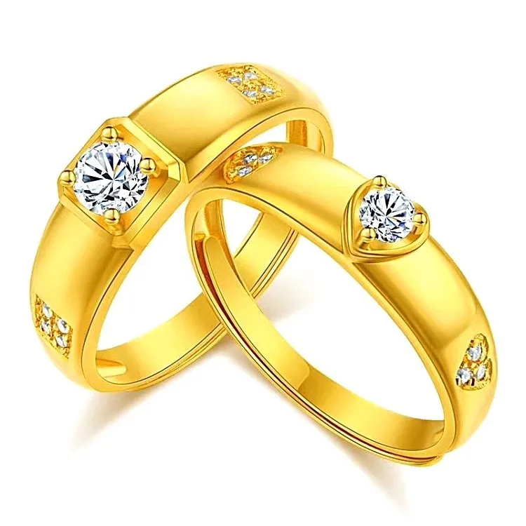 

Dubai Gold Micro Inlaid Couple Ring Brass Gold Plated Micro Inlaid Pair Ring Jewelry For Men And Women