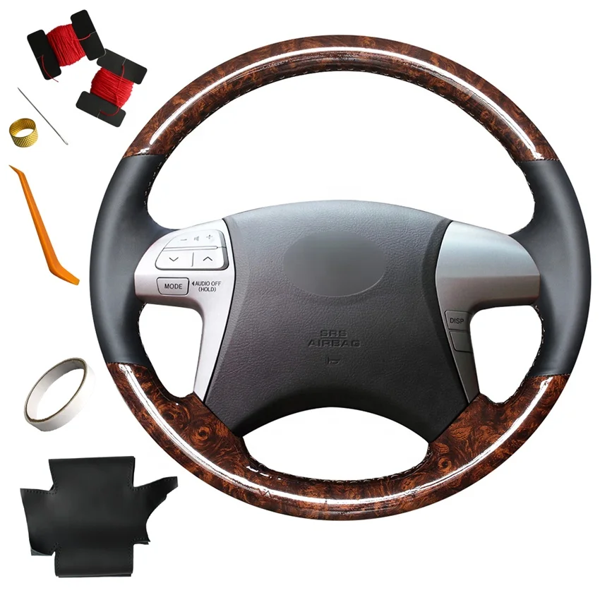 

MEWANT For Toyota Highlander Camry Provide the Handmade Sewing Carbon Fiber Suede Leather 3D Steering Wheel Covers