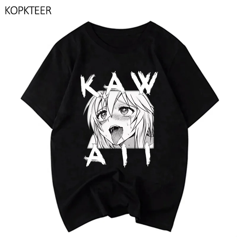 

High Quality Kawaii Ahegao 2020 Summer 100% Cotton Fashion Men Anime Tshirts Digital Printed T-Shirt