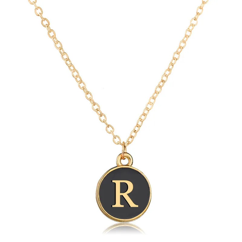

Hot Sales Black Enamel Gold Circle Letter Necklace initial Pendant 26 Alphabet Jwellery, Different color is available