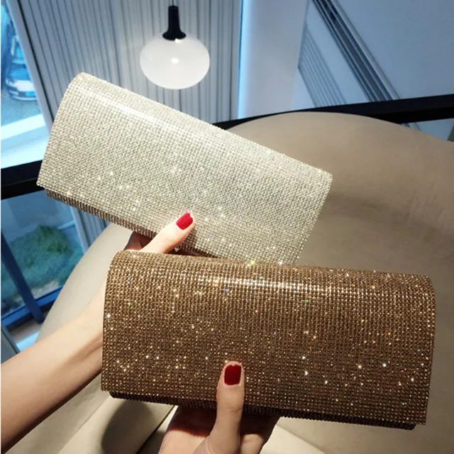 

2021 new fashion silver frame reflective colors dinner bag new luxury diamonds clutch banquet evening bag shell chain