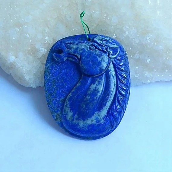 

Natural Gem  Handmade Real Lapis Lazuli Gemstone Pendant Beads Horse Cutting Wholesale 45x36x13mm 30.8g, Blue