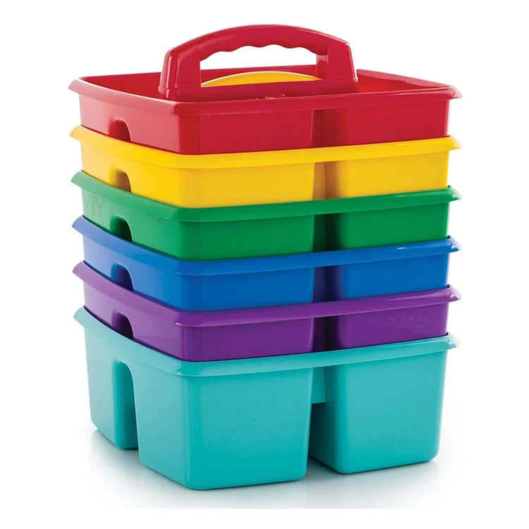 

Rainbow Plastic Storage Caddy Stackable Classroom Caddy Organizers for Kids, 3 Compartments Storage Bins With Handle, Can be customized