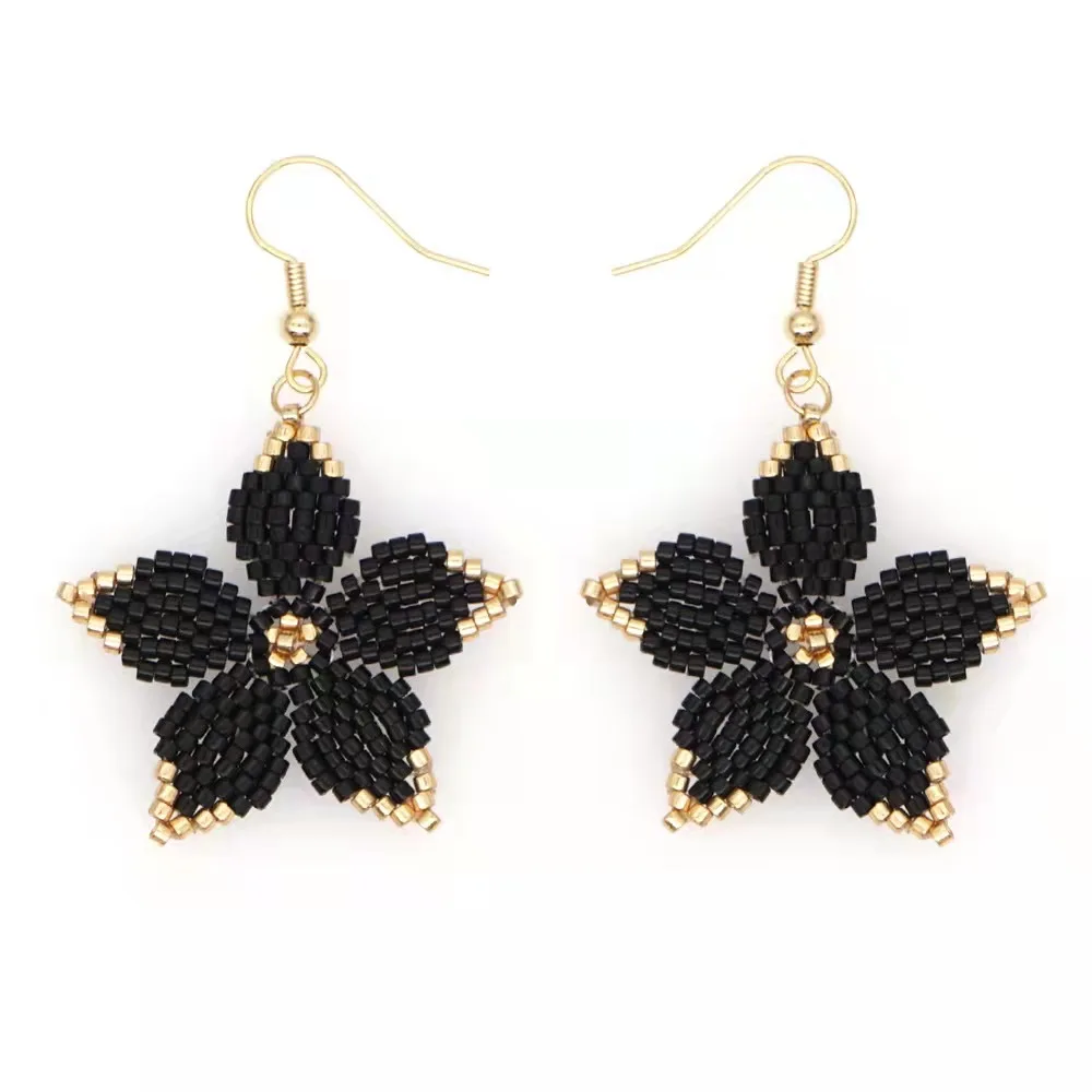 

Fashion retro geometric bohemian rice beads black flower earrings, Picture shows
