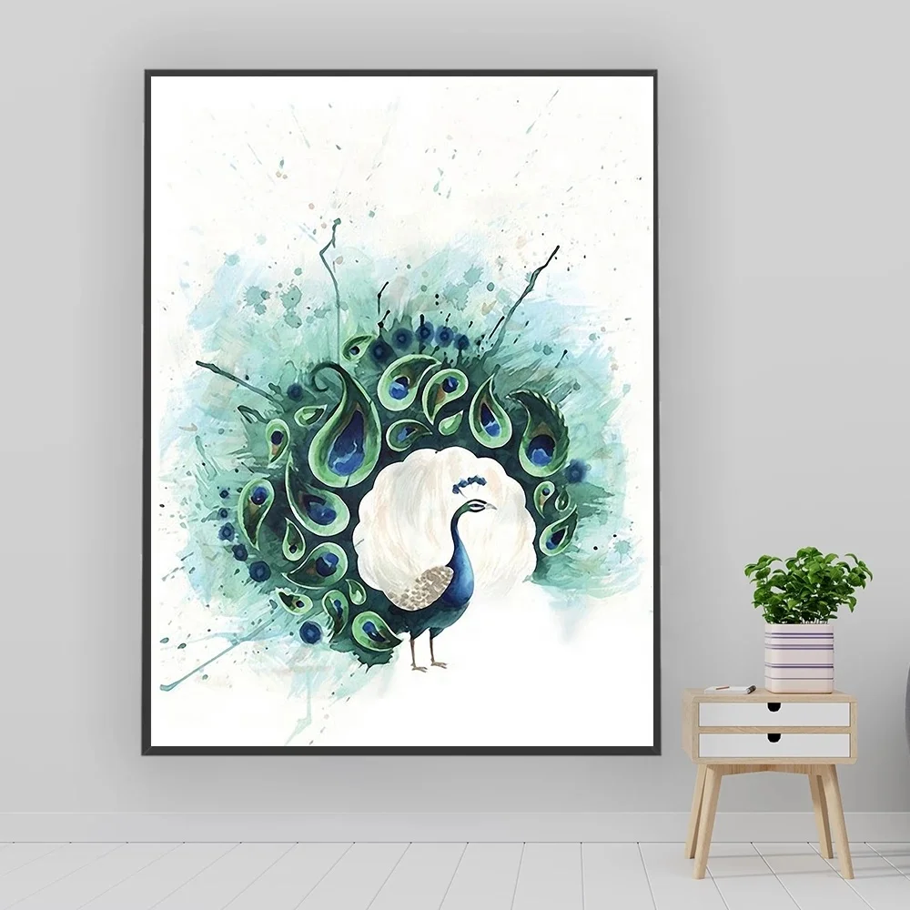 

Peacock Art Canvas Painting Flower Feather Bird Pastoral Wall Art Print Poster Picture Living Room Home Decor Painting posters