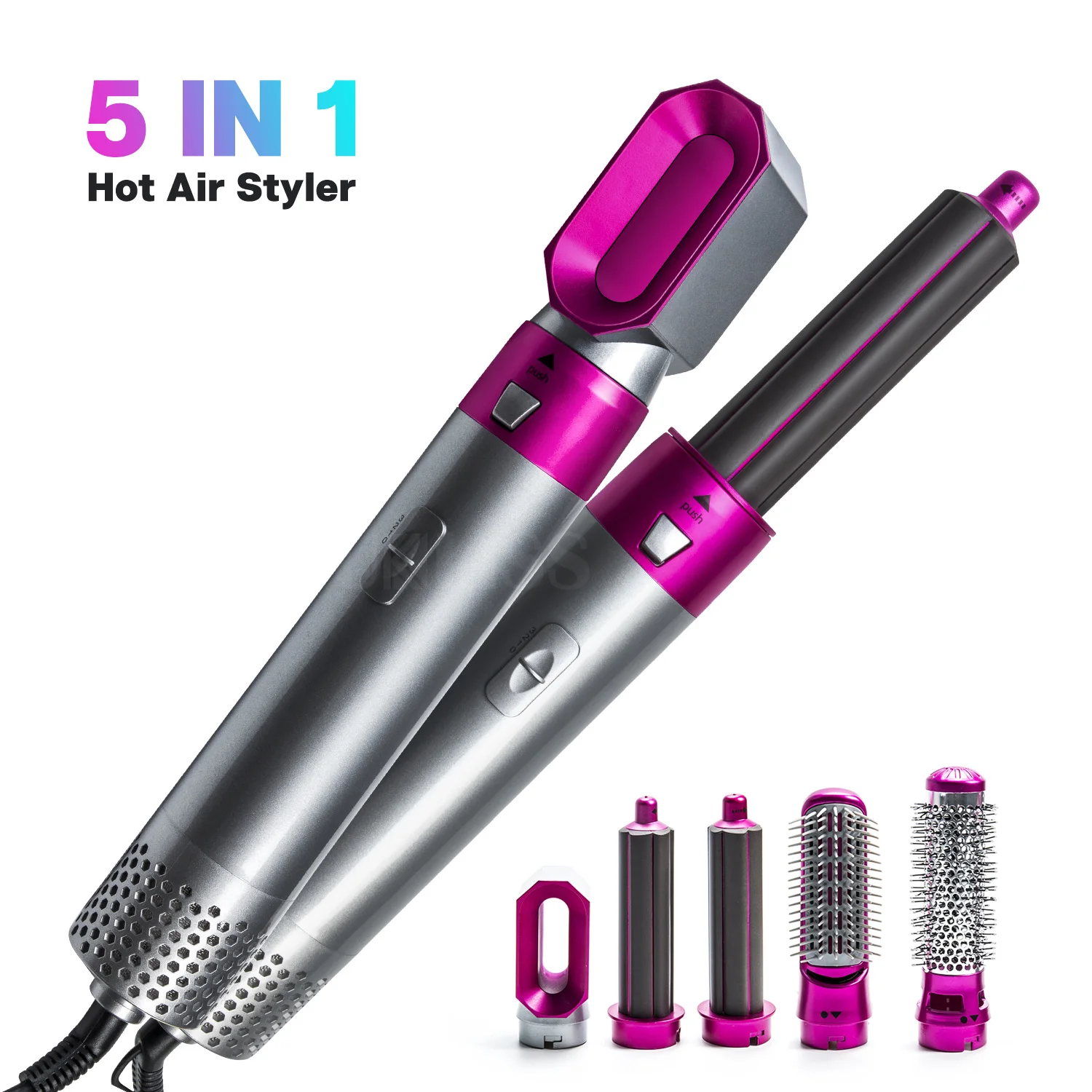 

2021Amazon 5-in-1 Hot Air Brush Hair Straightener Auto Curler Blower Dryer Comb Hair Fluffy Fast Hair Styler Straight Curl