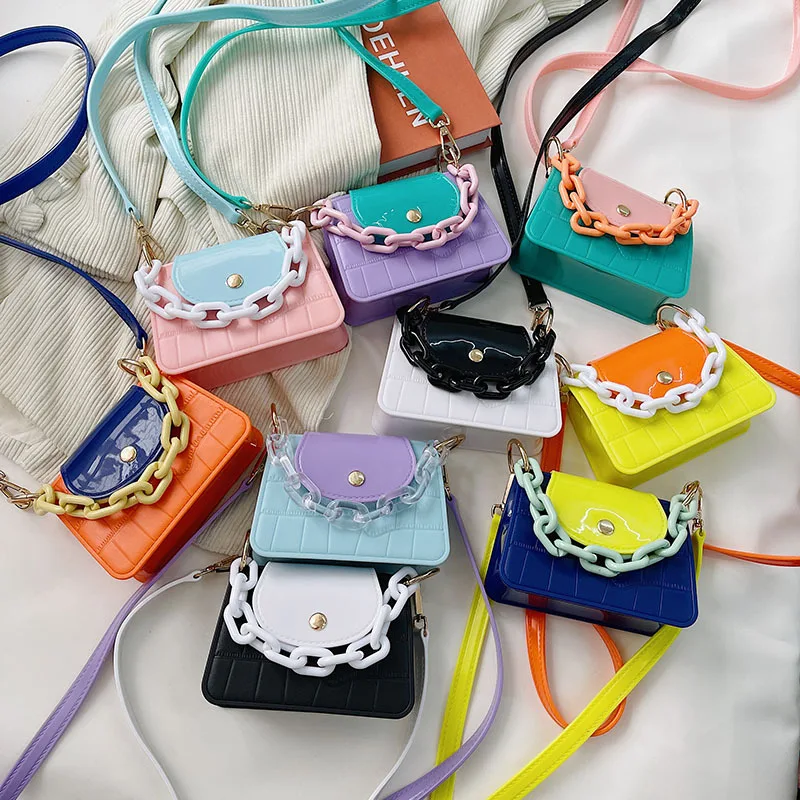 

Drop Shipping Candy Small Shoulder Bag Women Chain Handbags Fashion Children Crossbody Bags Color Mini Jelly Purse For Girls