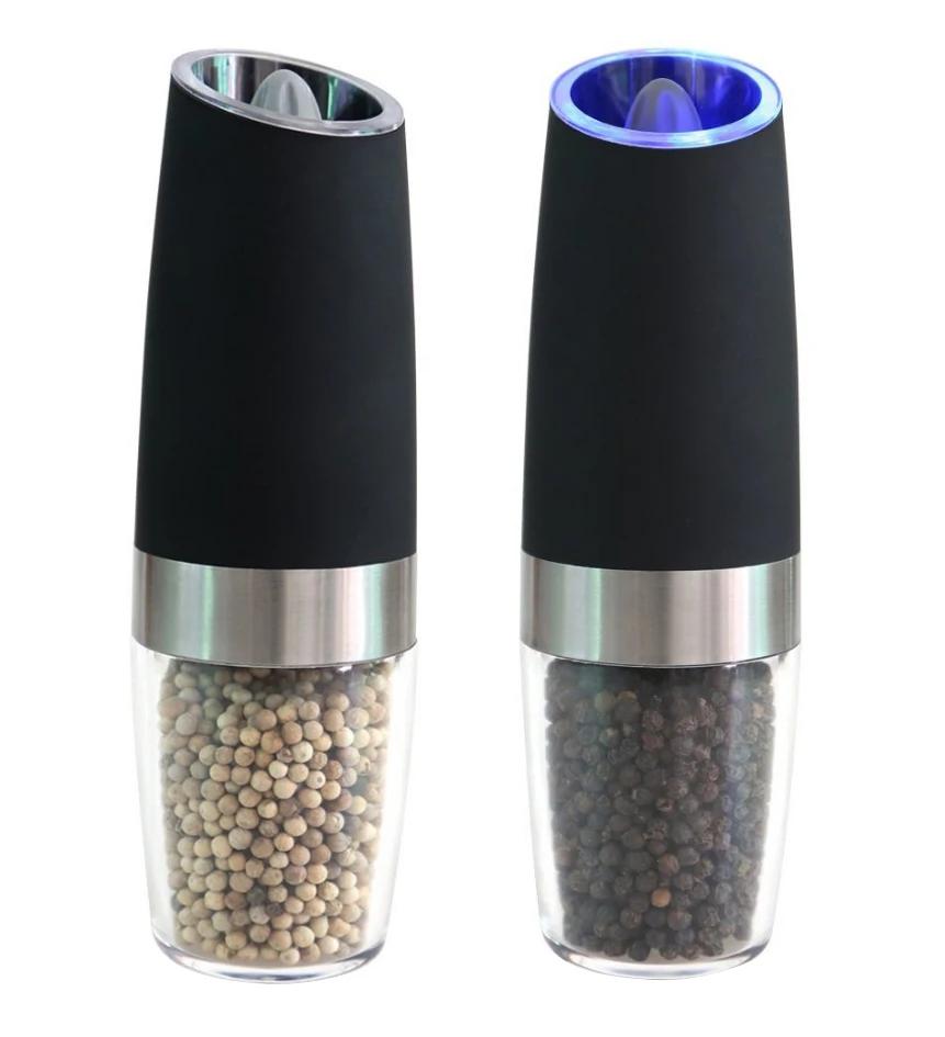 

Automatic Stainless Steel Mill Electric Salt and Pepper Grinder Set Kitchen Tools Gravity Automatic Spice Mill with light