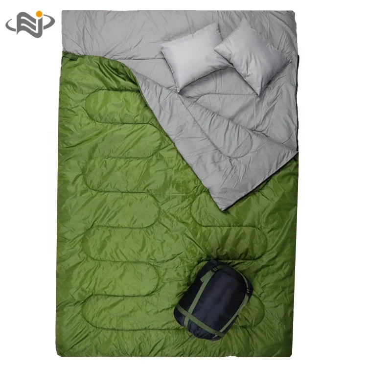 

Double Sleeping Bag with pillow for Camping Or Hiking Cold Weather 2 Person Waterproof Sleeping Bag for Adult, Army green