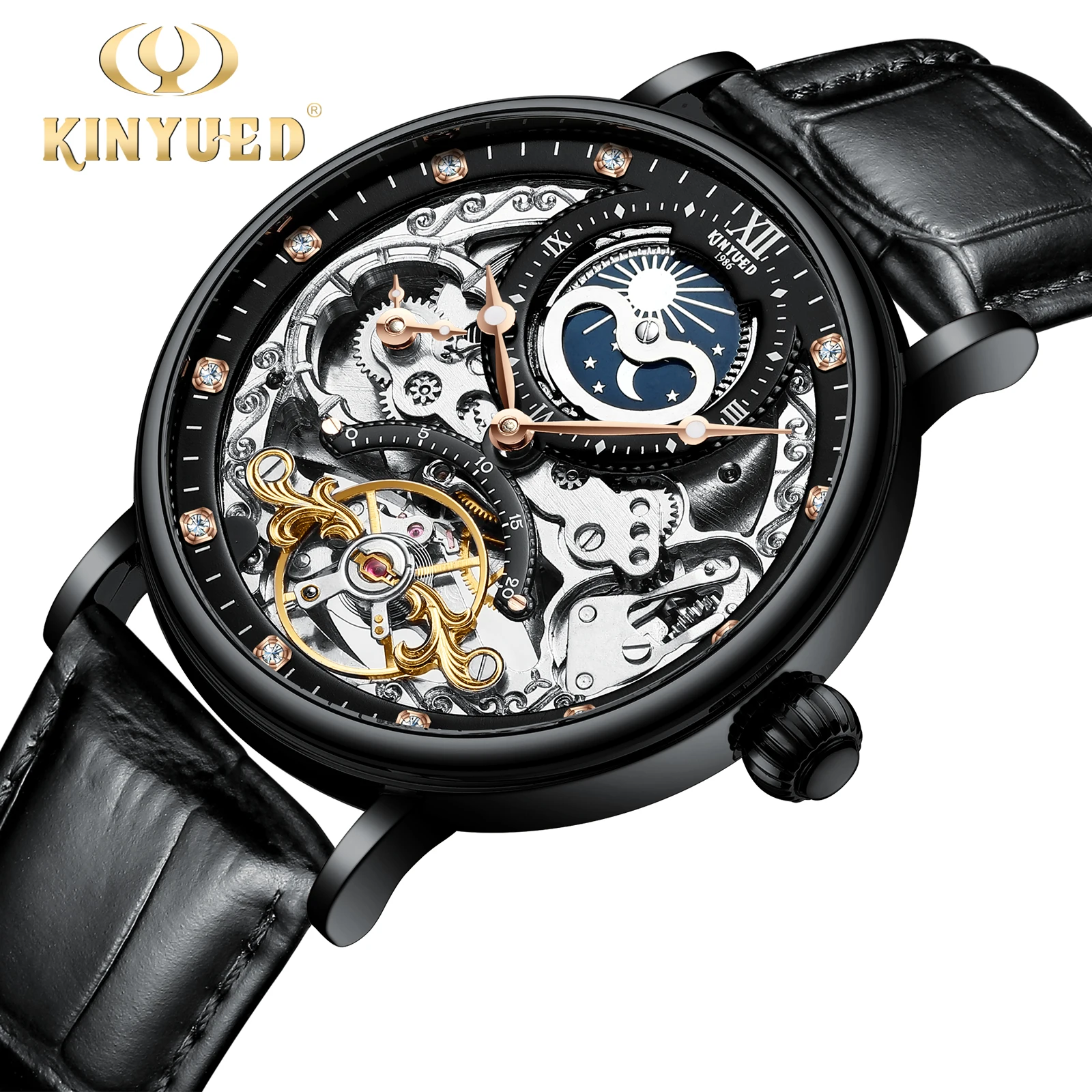 

KINYUED skeleton men watch montre homme luxe wristwatches reloj para hombre de marca automatic mechanical watch