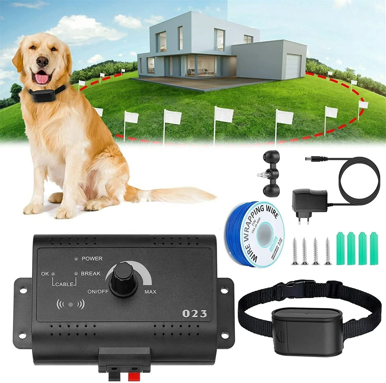 

Electric Dog Fence 023 Waterproof Training Collar Sound Shocked Electronic Pet Fence System Containment for 1/2/3 Dog