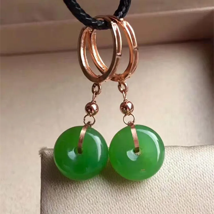 

Chinese traditional elegant jade gemstone eardrop jewelry 18k gold 9x5mm natural apple green hetian jasper pendant earring women