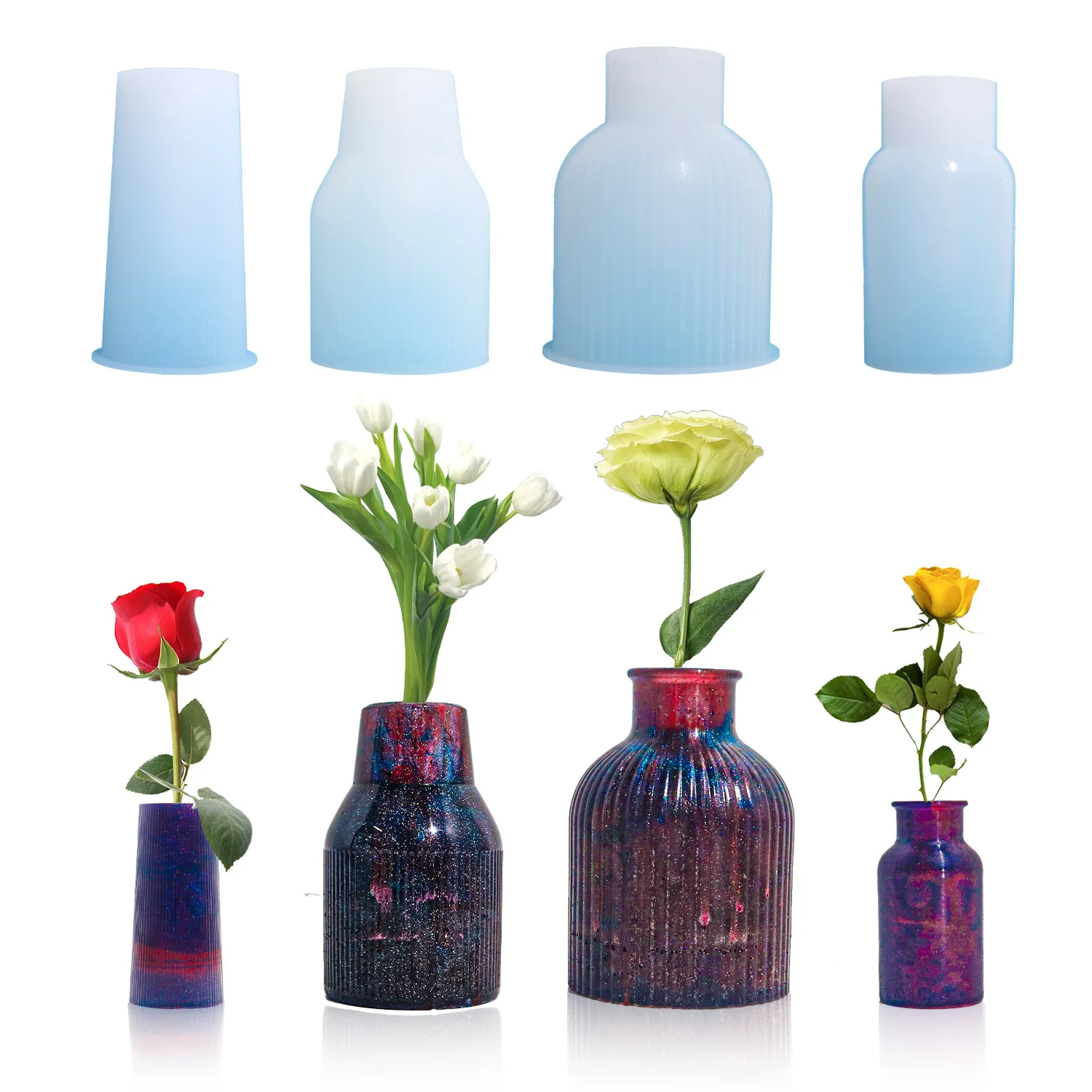 

4 New Nordic Light Luxury Stripes Small Resin Vase Silicone Mold Home Table Decor Vase Making