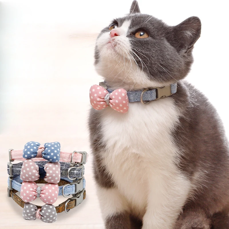 

Gentleman'S Cotton-Filled Series Cat Collar Cotton Core-Spun Polka Dot Bowknot Cat Collar Pet Accessories, As picture or customized