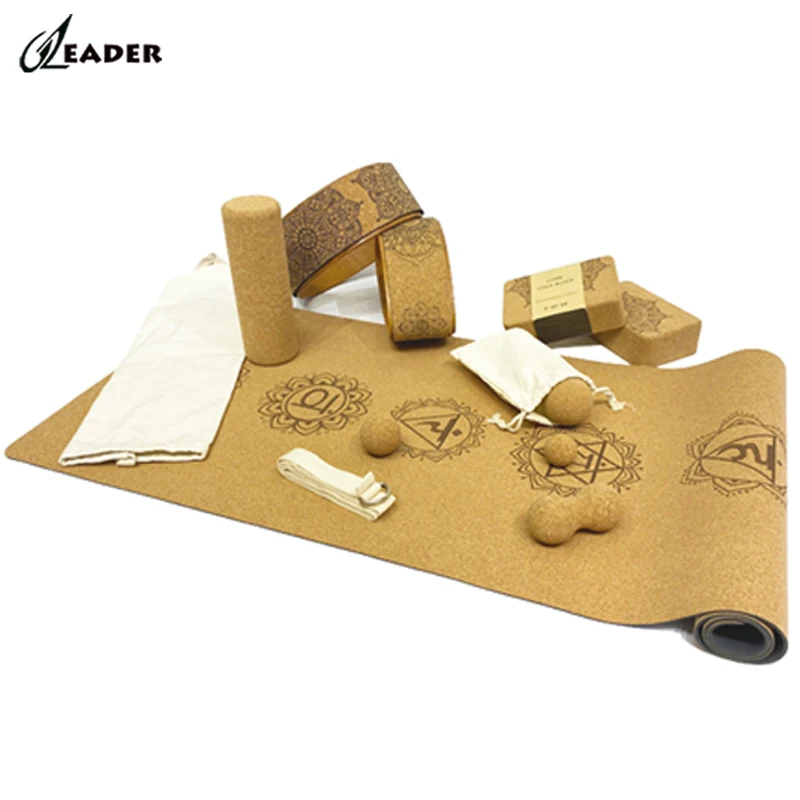 

Custom Kork 100 Natural Cork and Rubber Set Black Portuguese Portugal Cork Rubber TPE Mandala Yoga Mat with Carry Strap