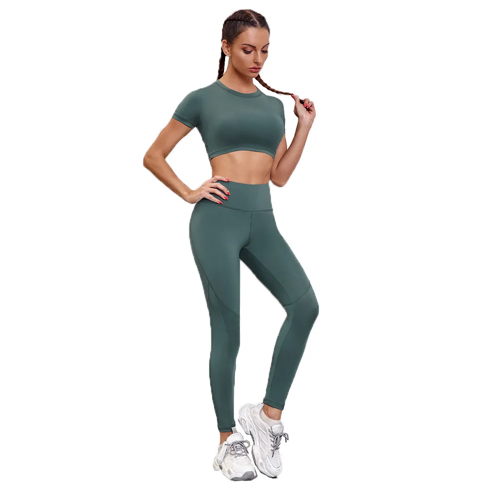 

2 piece yoga pants sets sports crop top and high waist leggings yoga wear seamless women fitness gym pants plus size, Pink gray yellow red black blue green purple