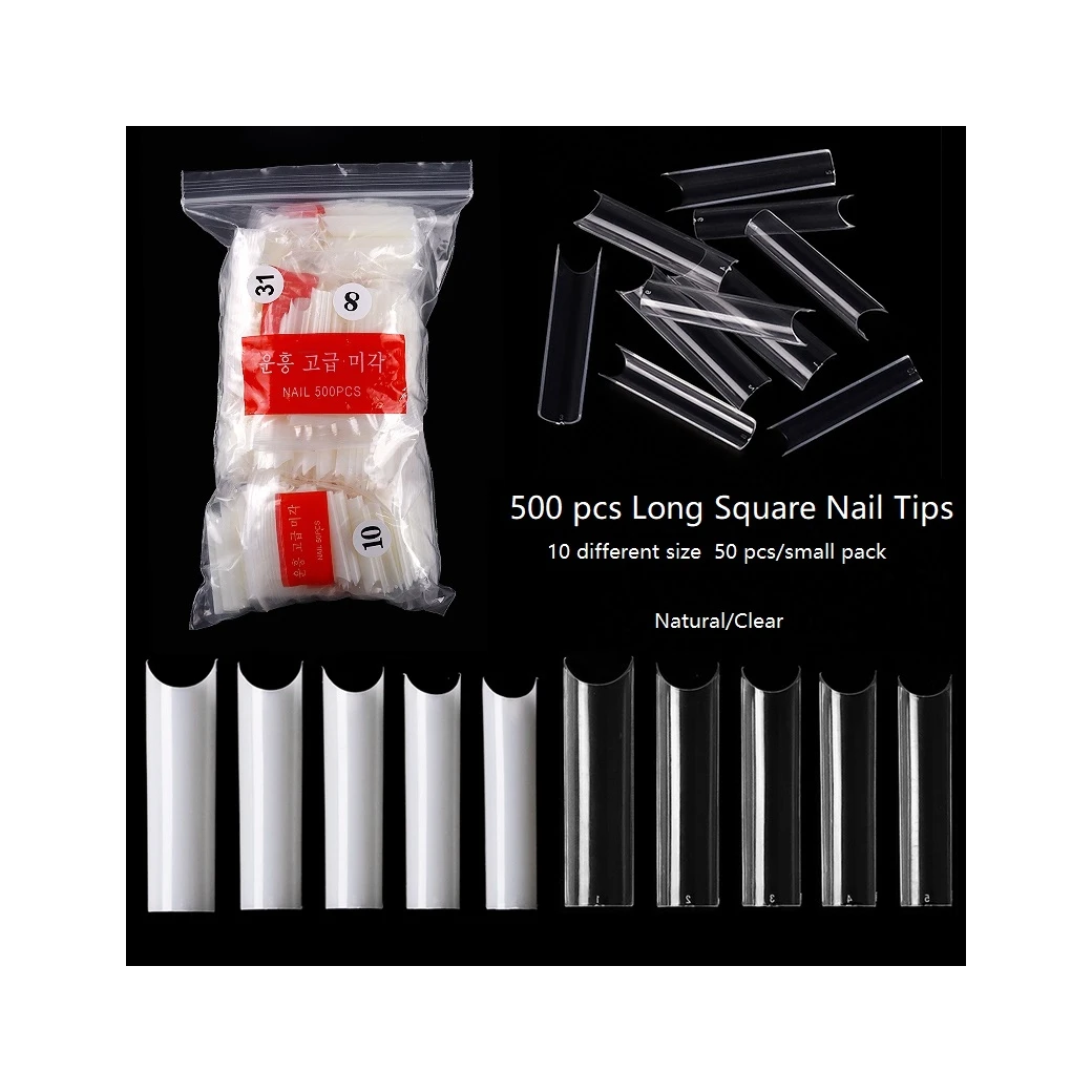 

JSM XL C Curved Tips Bamboo shape 500 pcs clear natural color salon False tips long square nail art tips