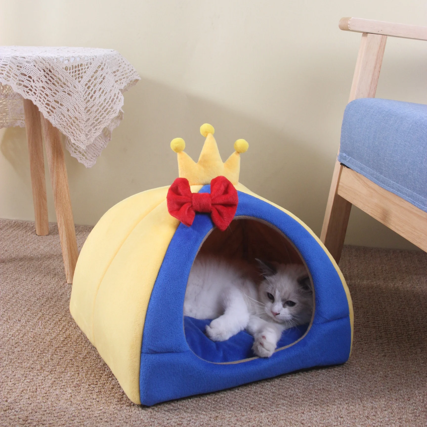 

2021 New Tent Winter Pet Kennel Fully Enclosed Yurt Round Dog Litter Cat Kennel Wholesale