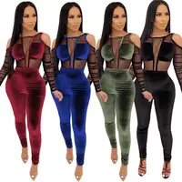 

XA3321 ladies fashion velvet pants and bodysuit two piece boutique outfits