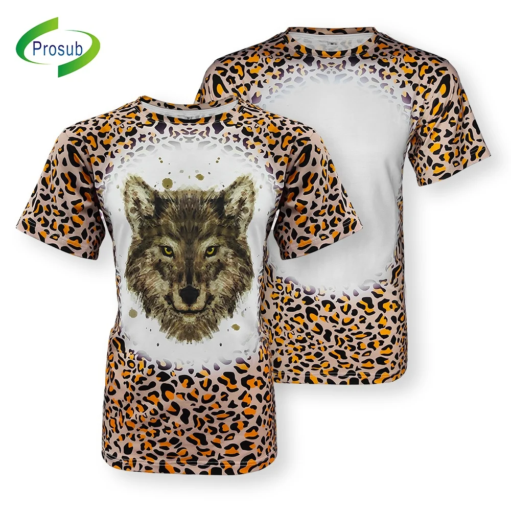 

Prosub Wholesale Unisex Sublimation T Shirts 200G Polyester Leopard Print Faux Bleached Tshirts Sublimation Bleach Shirt
