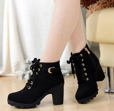 

Wholesale Botas Para Mujer High Heels Ladies Block Heel Boots Cross Straps Thick Bottoms Boots Women Shoes Leather Boots, Green;red;black;brown