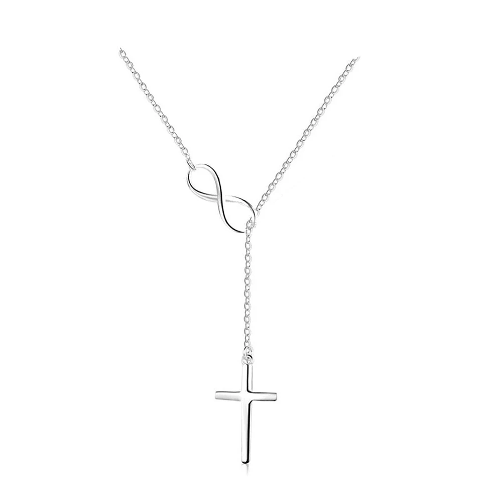 Fashion Simple Adjustable Women Pendant Stainless Steel Cross Infinity Necklace