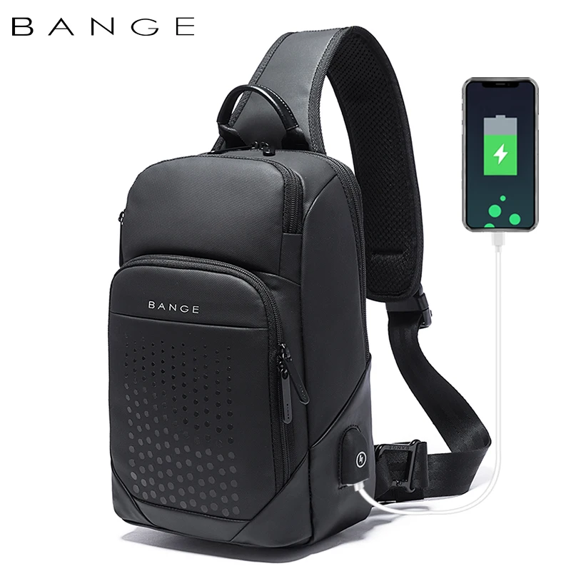 

2021 factory wholesale usb reflective fashion anti theft custom shoulder chest crossbody waterproof men sling bag, Black