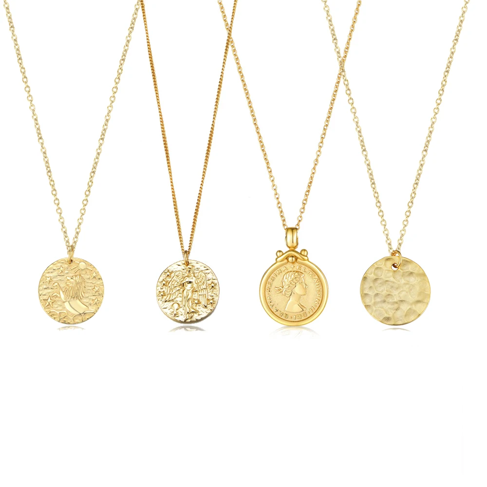 

Peishang 925 Sterling Silver Medallion Vintage Gold Plated Jewelry Hot Sales 4 Coin Necklace