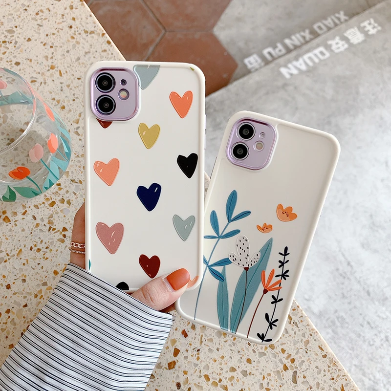 

For iPhone 12 11 Pro Max Mini Cute Flower Heart Phone Case For iPhone X XR XS Max 7 8 Plus Soft TPU Bumper Back Cover Coque